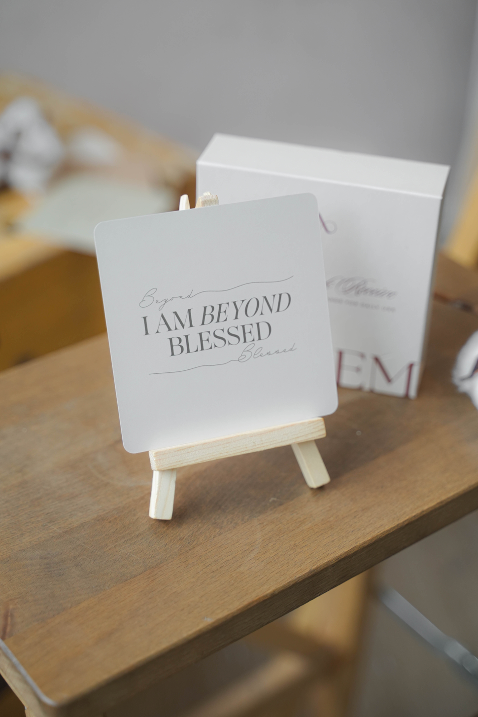 Affirmation card "I am beyond blessed" arranged by claim speak receive affirmation magnetic box by Esteem Affirmations