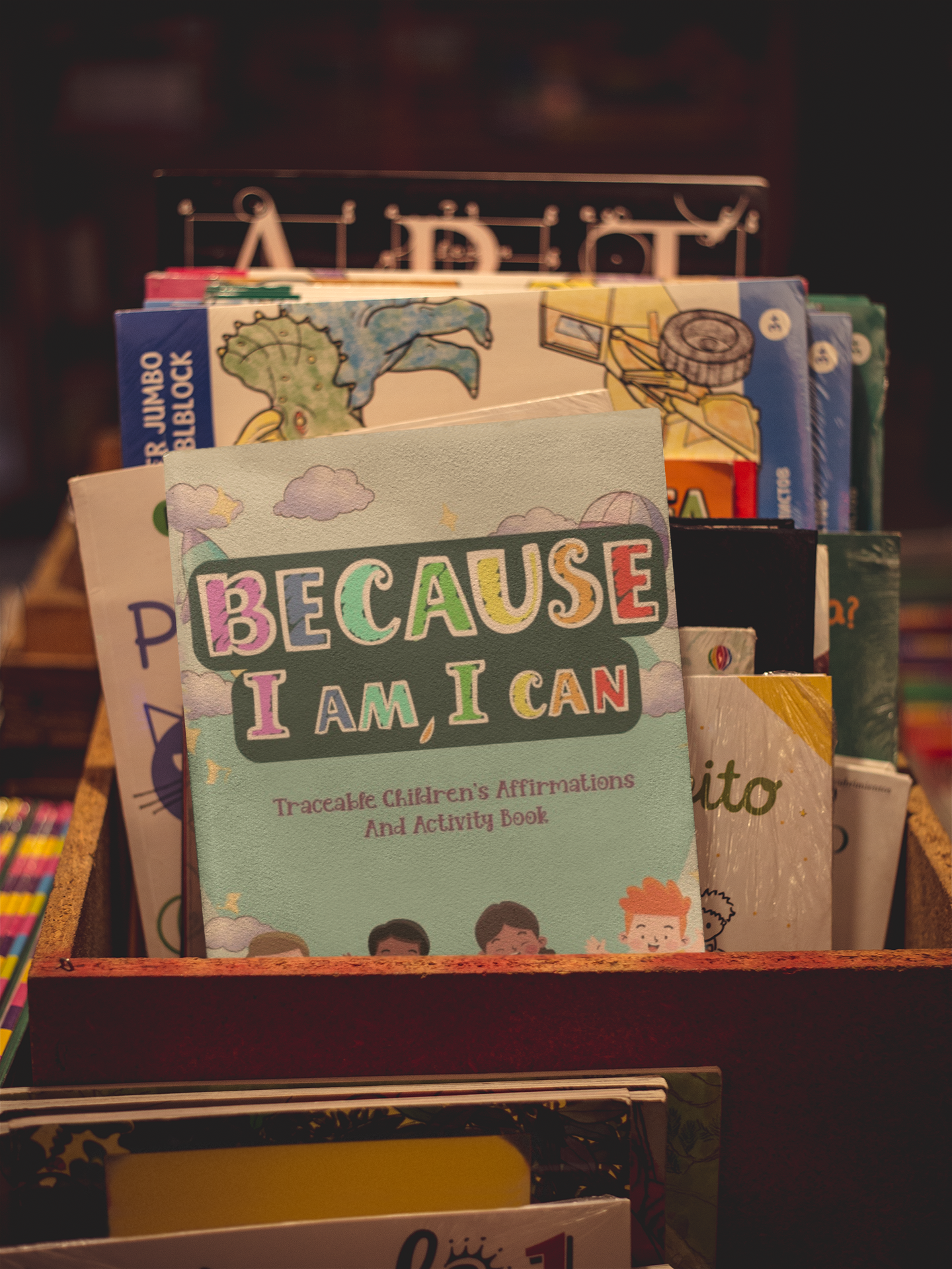 Flat lay of the children's affirmation coloring book 